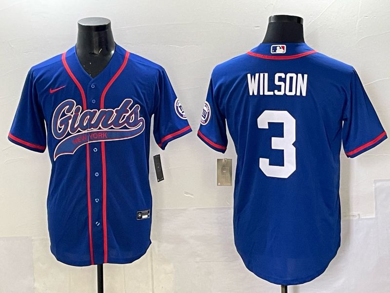 Men 2025 New York Giants #3 Wilson Blue Joint Name Nike Limited NFL Jersey style 01->women mlb jersey->Women Jersey